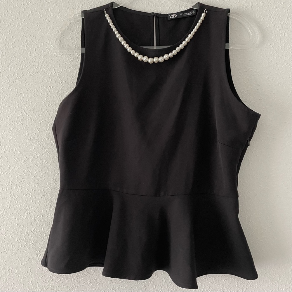 Zara Black Pearl Neckline Blouse